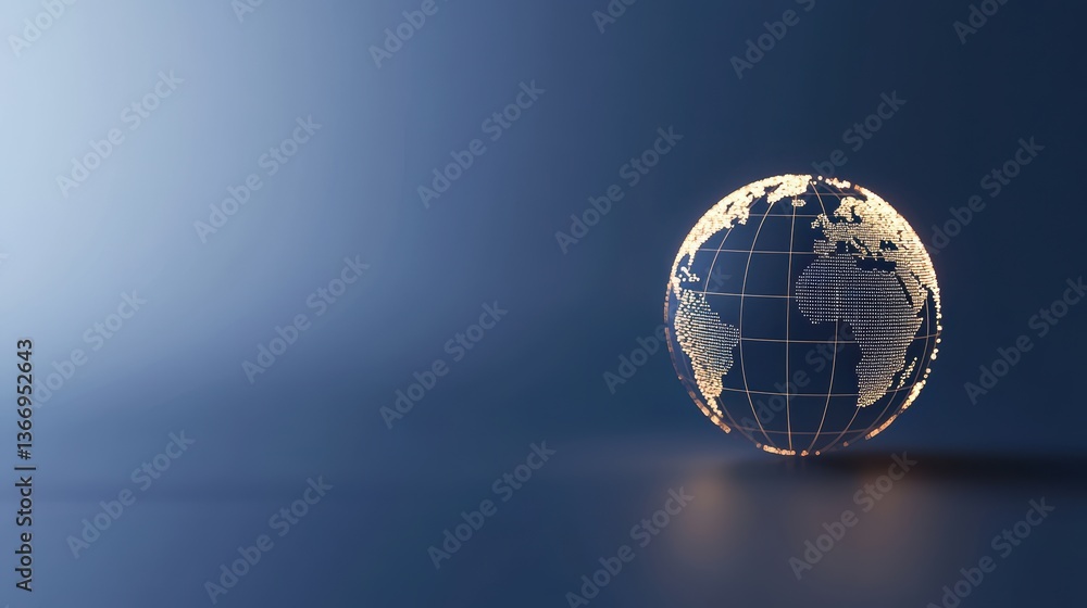 Poster globe global data visualization with a glowing grid overlaying a world map.