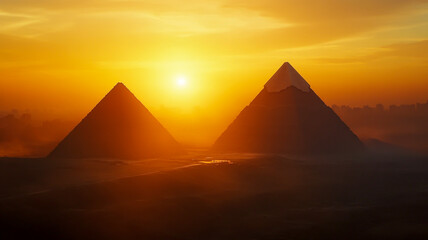 Sunset Pyramid A Mesmerizing Golden-Hour Spectacle Wrapped in a Hazy Glow