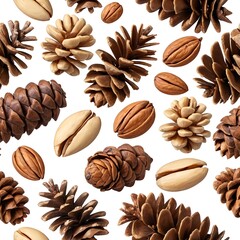 Pine Cones and Nuts Seamless Pattern