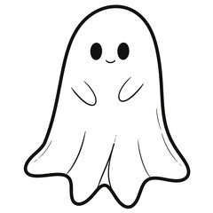 Calm Standing Halloween Ghost | Hand-Drawn Line Art