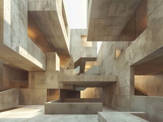 Nested cubic volumes create spatial complexity a modernist abstraction in this premium architectural rendering logo.