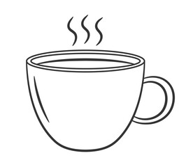 Hot coffee or tea cup with steam, linear style, vector eps10 illustration