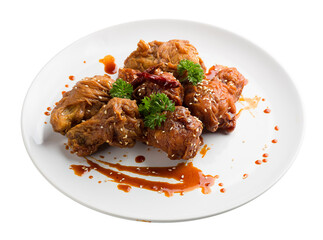 Spicy Deep Fried Breaded Chicken Wings isolated on a transparent background.