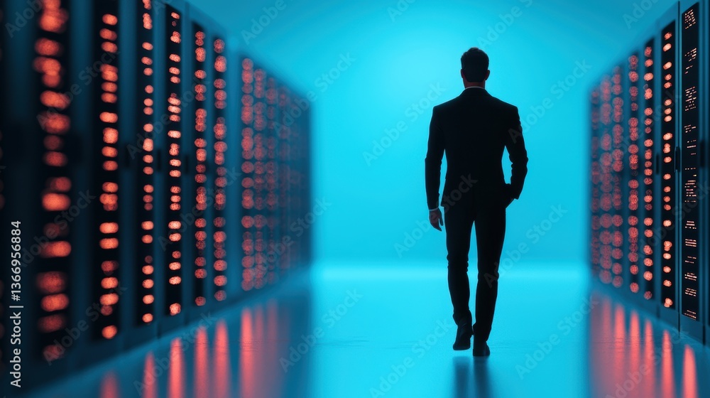Aufkleber technical it professional troubleshooting a network system in a modern data center.