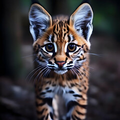 Fototapeta premium Portrait Of Adorable Young Bobcat With Brown Fur And Striped Pattern