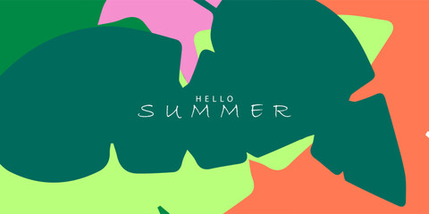 Creative concept of summer bright background with abstract tropical leaves style. Modern art minimalist style design template for celebration, advertising, branding, banner, cover, label, poster, sale