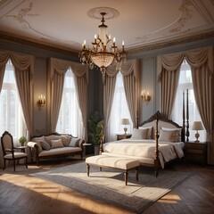 Luxurious Master Bedroom Interior Design with Elegant Four-Poster Bed