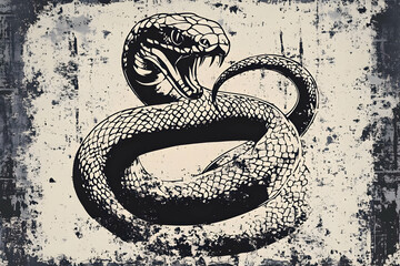 Snake Illustration Black and White Grunge Texture Dangerous Reptile in Abstract Background Photo