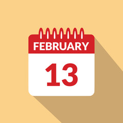 February 13 Calendar icon vector illustration.