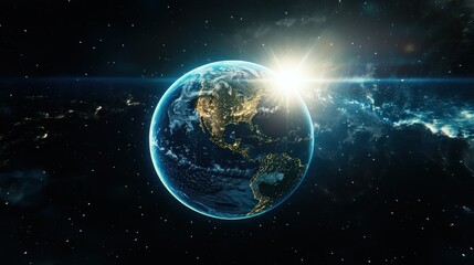 Fototapeta premium Earth in Space with Sunrise