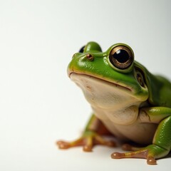 Obraz premium Close-up of a large frog's face looking up at a white panneau, white, close-up