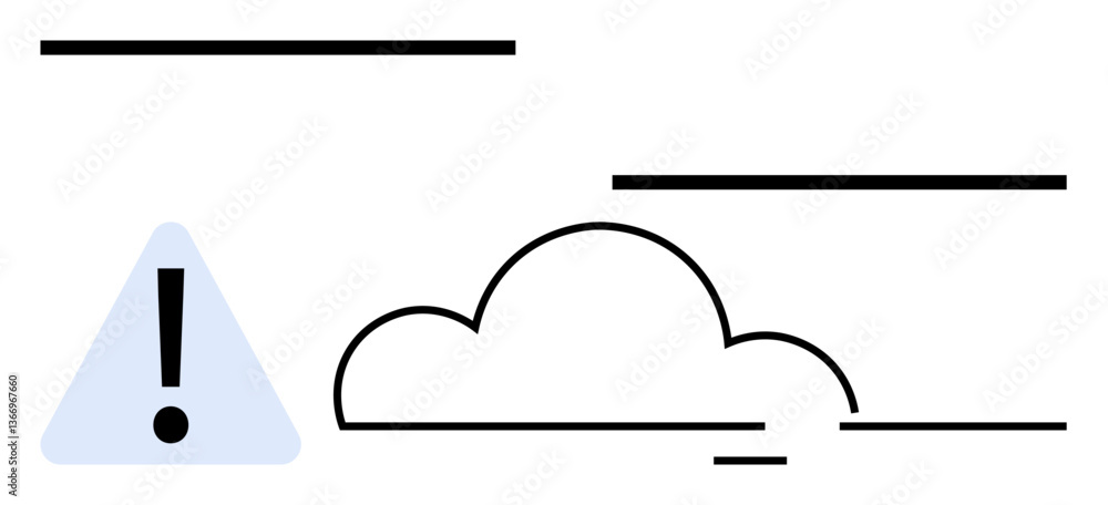 Poster exclamation mark inside caution triangle beside abstract cloud and horizontal lines. ideal for data 