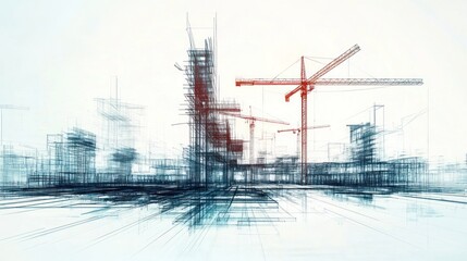 Abstract architectural rendering of a city under construction