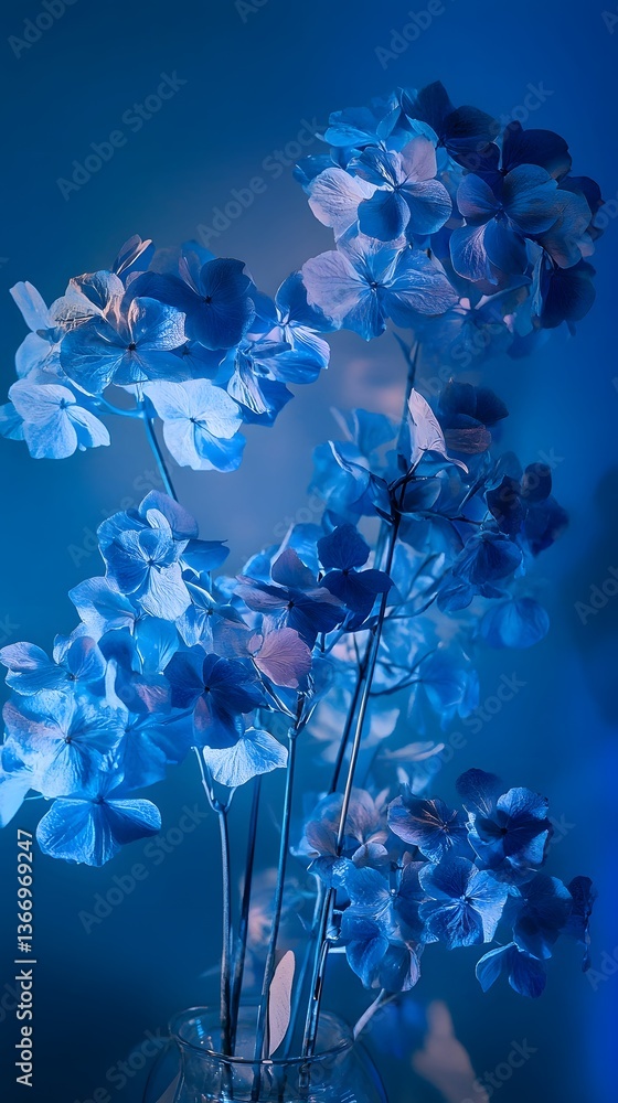 Poster A stunning bouquet of delicate ethereal blue flowers set against a serene and calming background creating a mesmerizing and captivating visual display