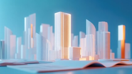 Abstract city model, architectural design, futuristic cityscape