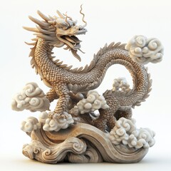 Fototapeta premium A white dragon statue with clouds in the background