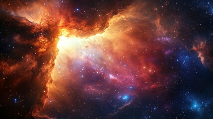 Beautiful colorful nebula filled with distant stars and glowing light