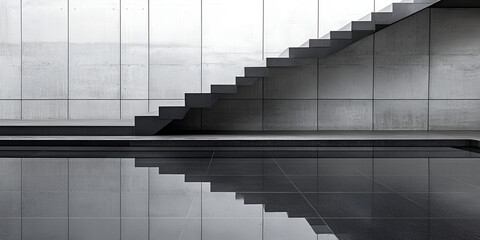 A stairway with a 3d design ascends like a ladder in a modern office building, suggesting a way to business success under bright interior light