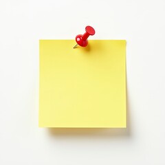 Yellow Sticky Note with Red Push Pin, white Background Stock Image for Business and Organization