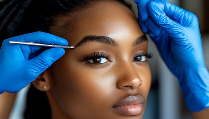 Woman getting eyebrows shaped.