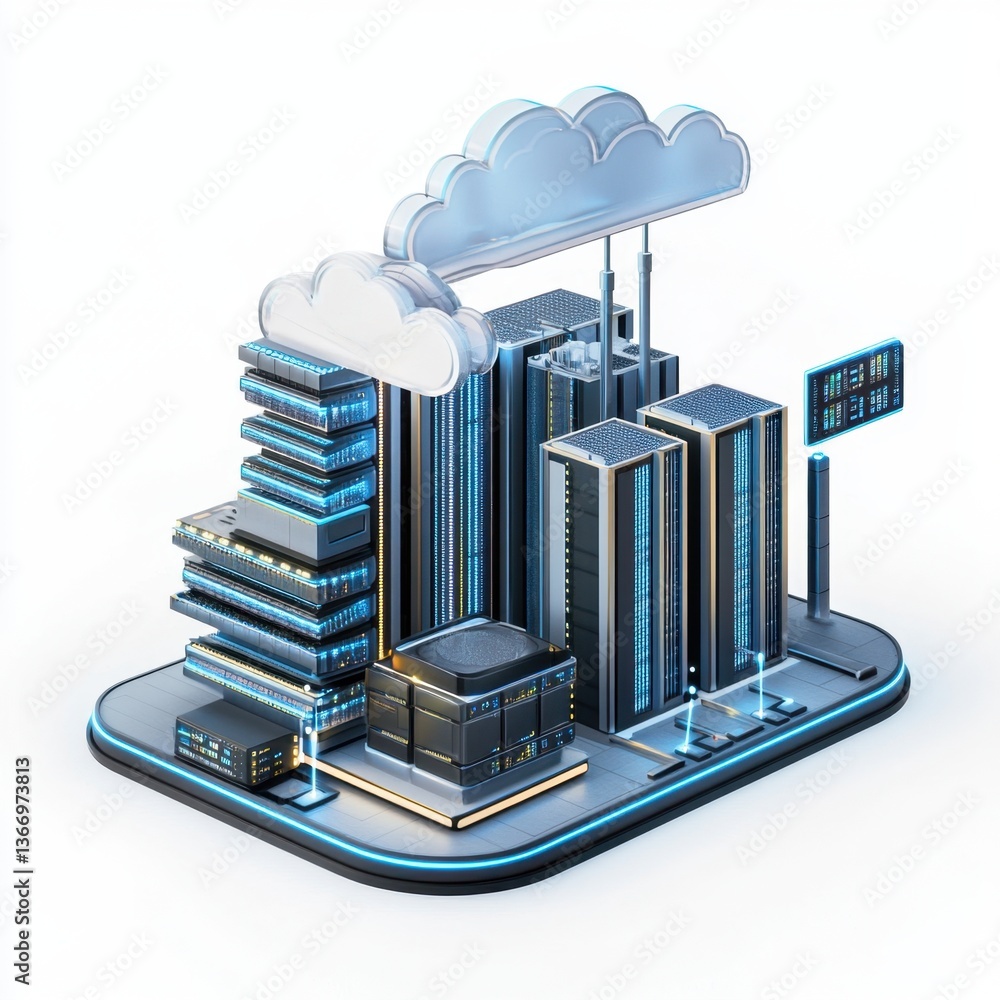Poster a cityscape with a large cloud in the sky and a sign that says 