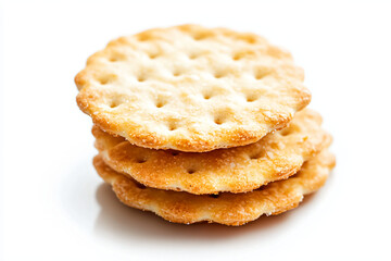 a stack of crackers on a white surface