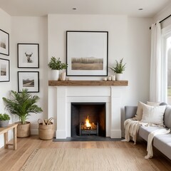 Cozy Living Room with Fireplace and Natural Decor