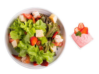 Seafood salad and strawberry sauce isolated on a transparent  background