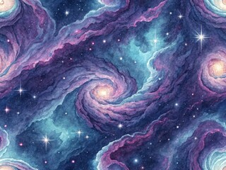 Seamless Cosmic Swirls Outer Space Digital Artwork Vibrant Atmosphere Artistic Perspective