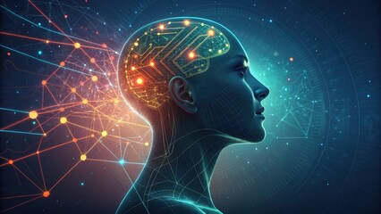 Obraz premium Human Head AI Network Circuit