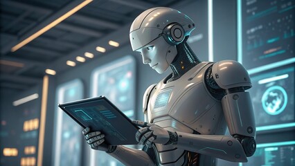 Fototapeta premium Robot Tablet AI Technology