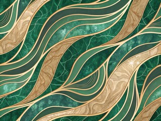 Seamless Abstract Wave Patterns Digital Art Green Gold Color Scheme Modern Design Artistic Viewpoint