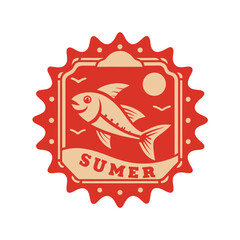 stamp with a cat and fish vector illustration