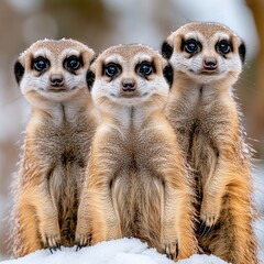 Three Meerkats in Snowy Winter Setting