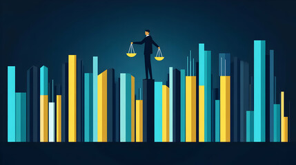 Obraz premium Conceptual Illustration of a Business Man Balancing Scales on