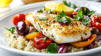 Pan-seared fish fillet with quinoa and vegetables (1)