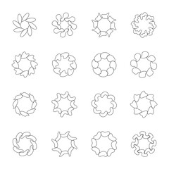 Abstract spiral circle floral icon set isolated flat style.