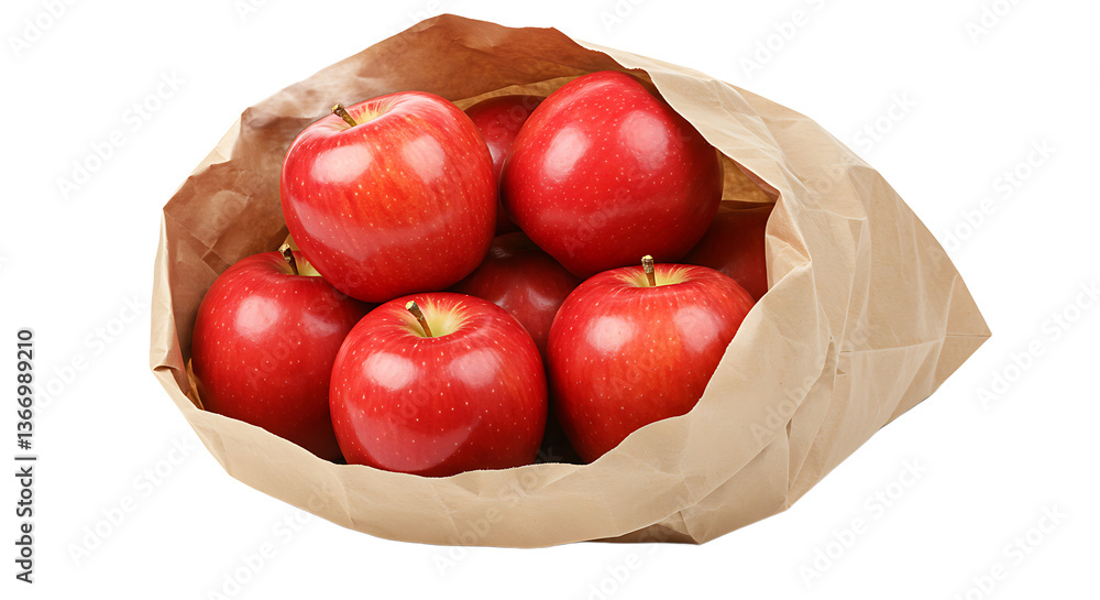 Poster a view of several red apples inside of a brown paper bag on a black background in a studio shot