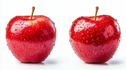Two Red Apples with Water Droplets on White Background