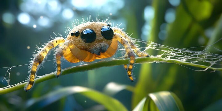Adorable Jumping Spider on a Green Stem