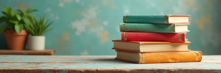 Whimsical stack of children's books , play, imagination