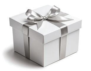 Obraz premium White Gift Box with Silver Ribbon
