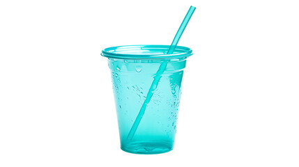 Trendy Turquoise Plastic Cup with Straw Refreshing & Isolated PNG