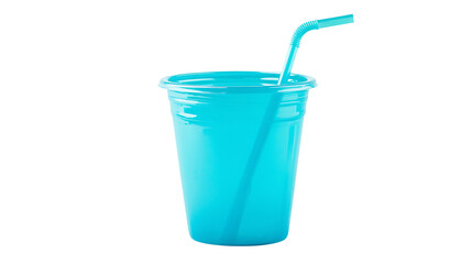 Trendy Turquoise Plastic Cup with Straw Refreshing & Isolated PNG