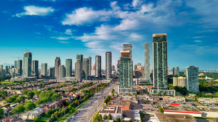 Aerial view of Mississauga skyline on a beautiful summer day, Ontario - Canada
