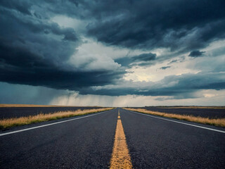 Empty asphalt with cloudy sky, dramatic outdoor background