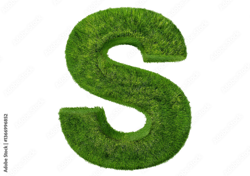 Poster grass font 3d rendering letter s isolated on a transparent or white background
