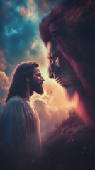 Mystical Encounter Man's Profile Against Cloudy Sky With Divine Halo Illustration