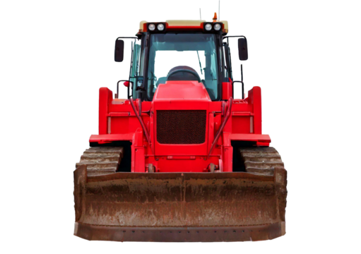 Red bulldozer isolated on transparent or white background