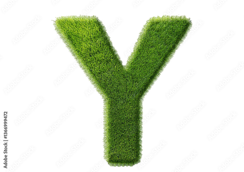 Poster grass font 3d rendering letter y isolated on a transparent or white background